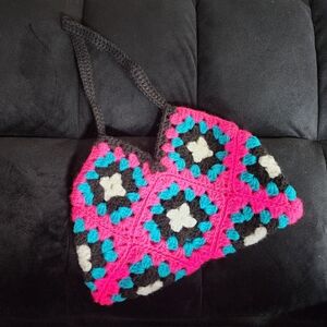 Homemade Crochet Granny Square Shoulder Bag